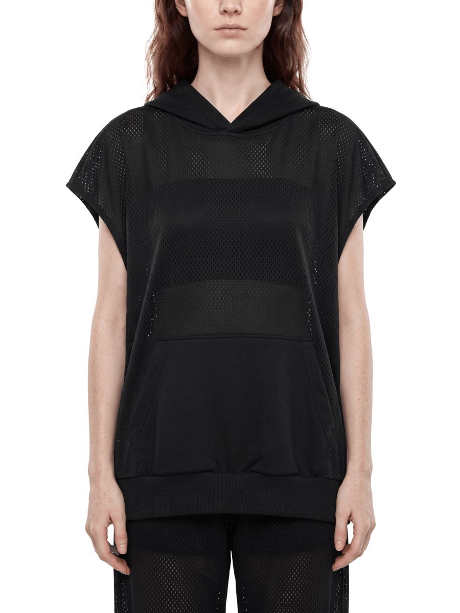 Unisex Panel Mesh Sleeveless Hoodie