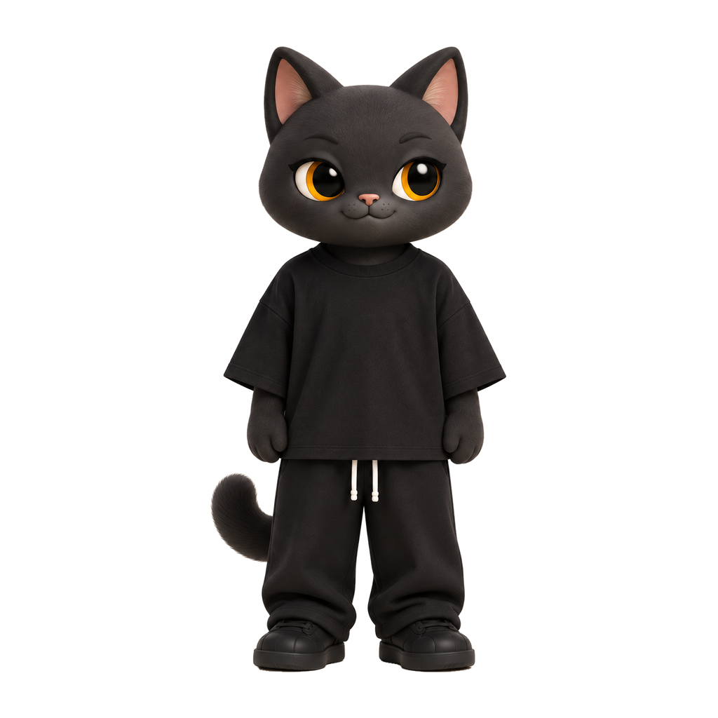 NAVA Oversized Tee — stylized cat model; original garment photo also provided