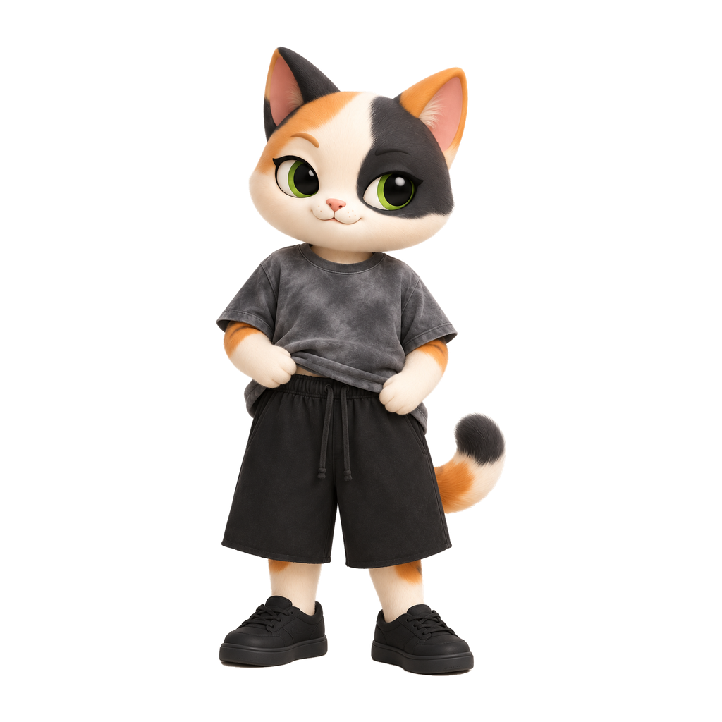 NAVA Raw Edge Shorts — stylized cat model; original garment photo also provided