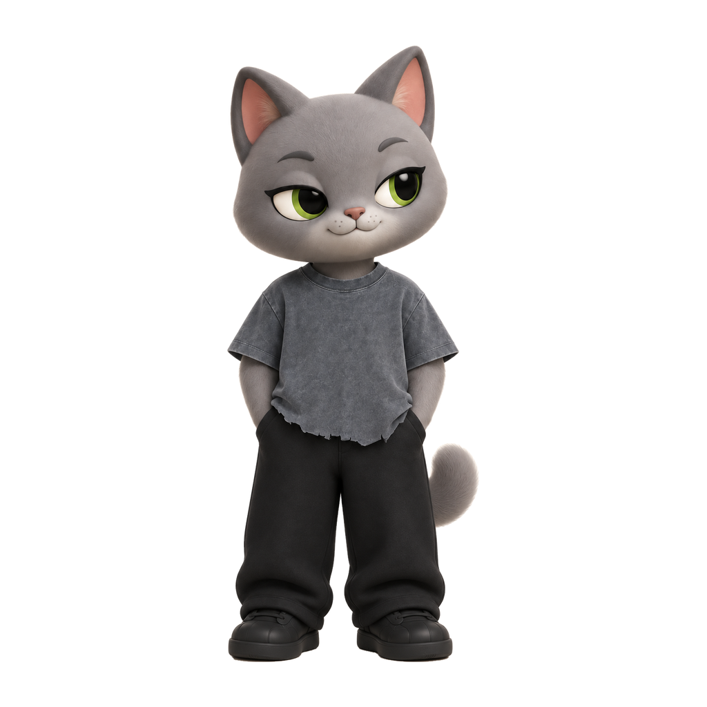 NAVA Snow Wash Box Tee — stylized cat model; original garment photo also provided