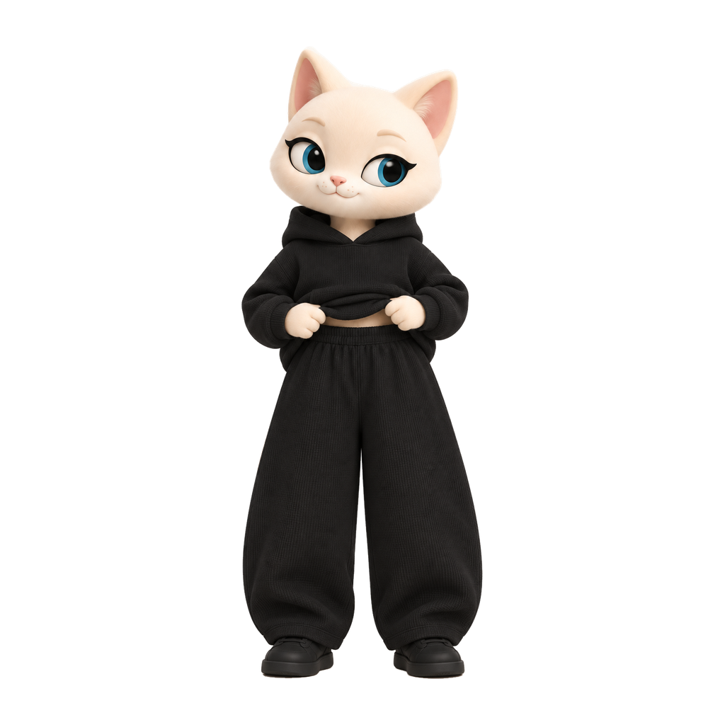 NAVA Waffle Pants — stylized cat model; original garment photo also provided