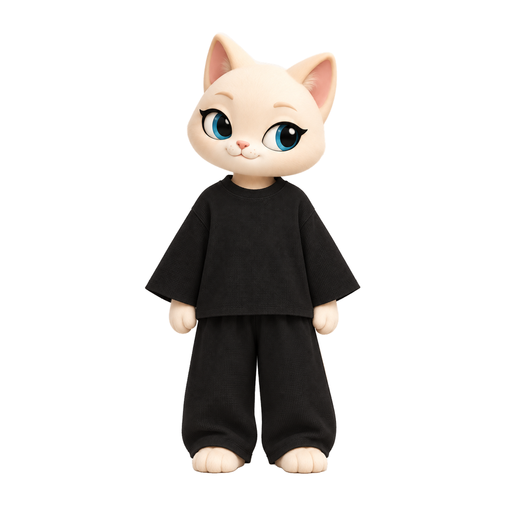 NAVA Waffle Tee — stylized cat model; original garment photo also provided